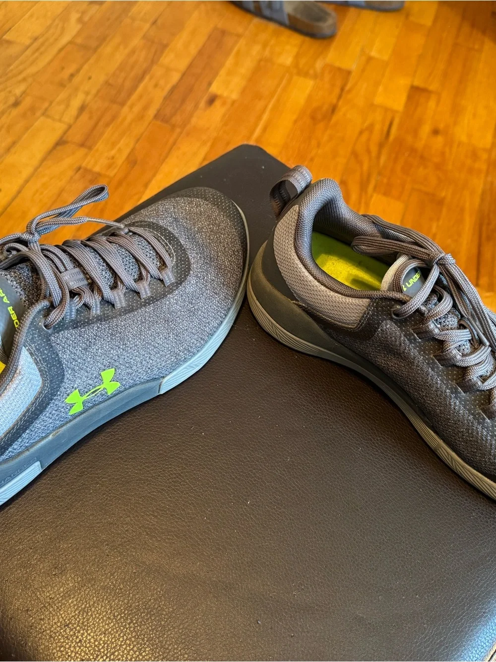 Under Armour Men’s Gray Knit Athletic Shoes with Neon Green Accents